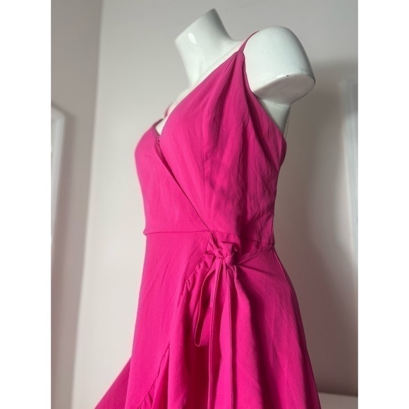 Do + Be Curve Hot Neon Pink High Low Ruffle Hem Faux Wrap Long Dress Size 1X - Picture 6 of 9